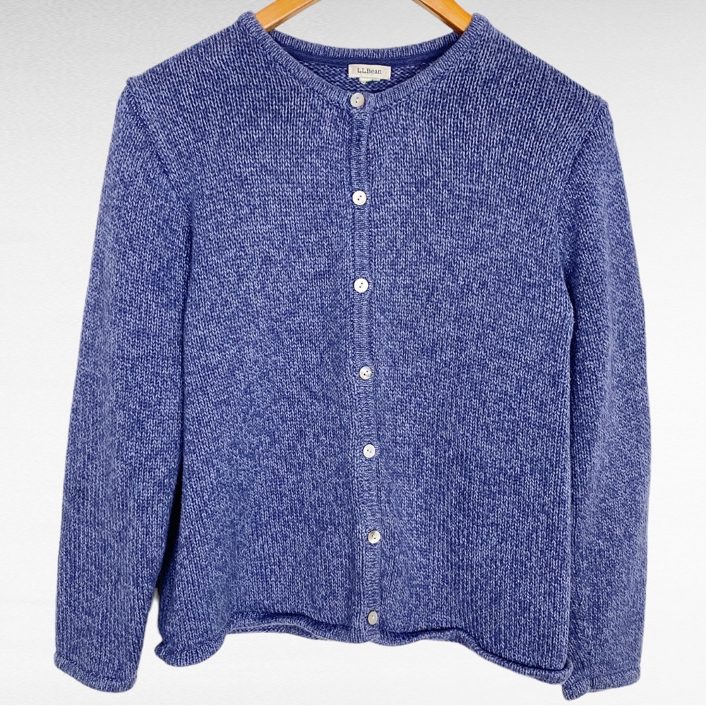 L.L.Bean | Blue Fishermans Cotton Knit Mother Of Pearl Buttons Cardigan Sweater